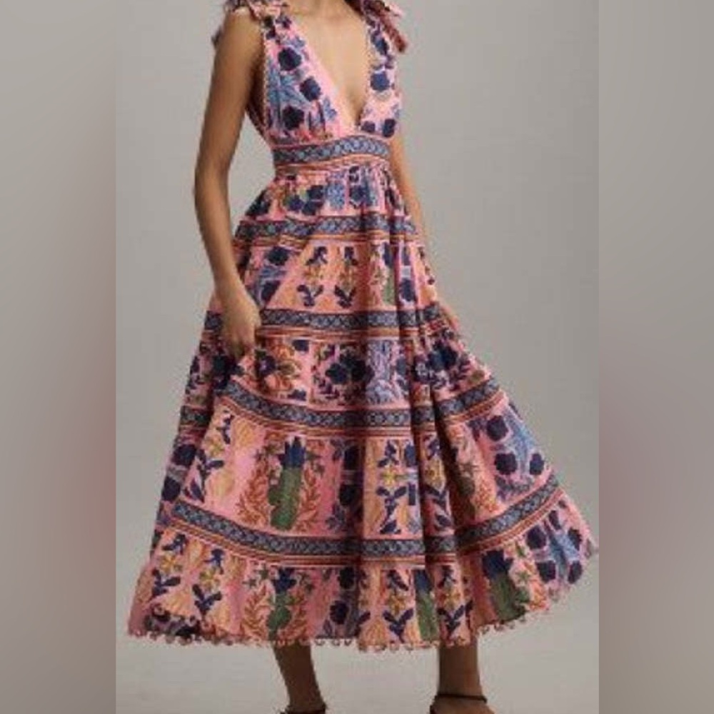 Elegant Pink and Blue Floral Maxi Dress